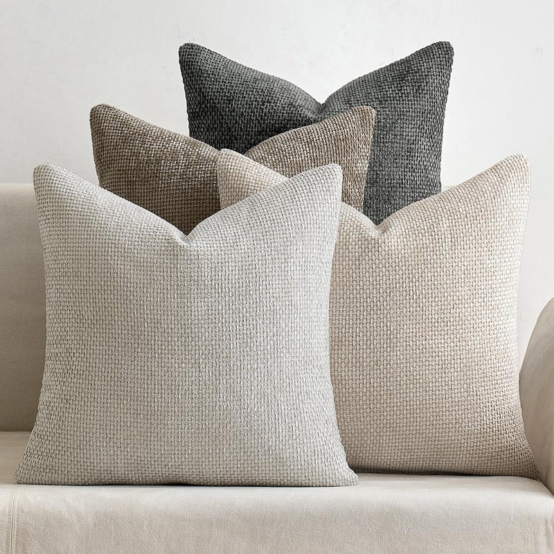MIULEE Pack of 4 Couch Throw Pillow Covers 18x18 Inch Neutral Soft Decorative Chenille Pillow Covers Farmhouse Boho Cushion Covers for Mid Century Modern Spring Home Decor Sofa Bedroom Living Room - Image 1